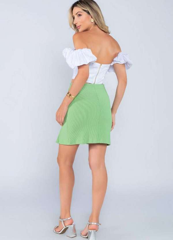Lamis - Saia Curta Canelada com Fenda Verde 4