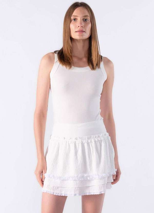 Lamis - Saia Curta com Detalhes em Babado e Renda Branco 2