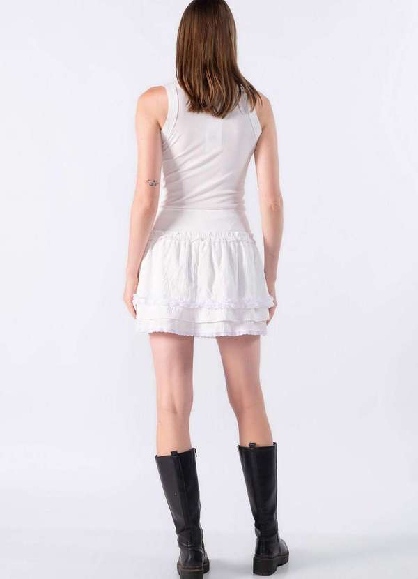 Lamis - Saia Curta com Detalhes em Babado e Renda Branco 4