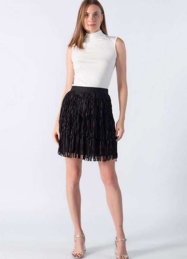 Lamis - Saia Curta com Franjas Preto