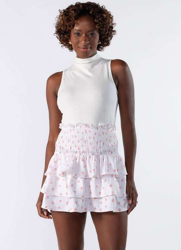 Lamis - Saia de Lastex com Babados Rosa