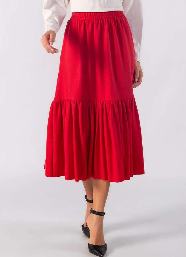 Lamis - Saia de Moletom com Babado na Barra Vermelho