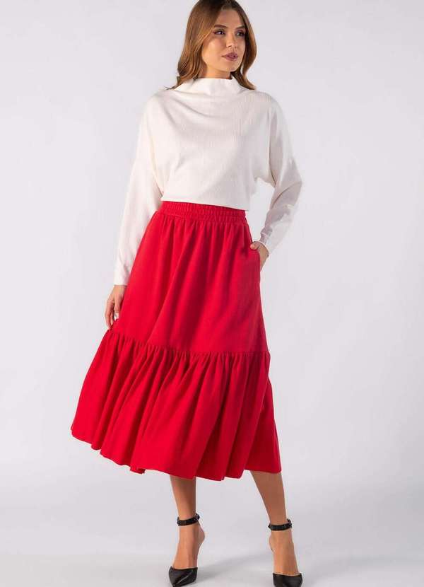 Lamis - Saia de Moletom com Babado na Barra Vermelho 2