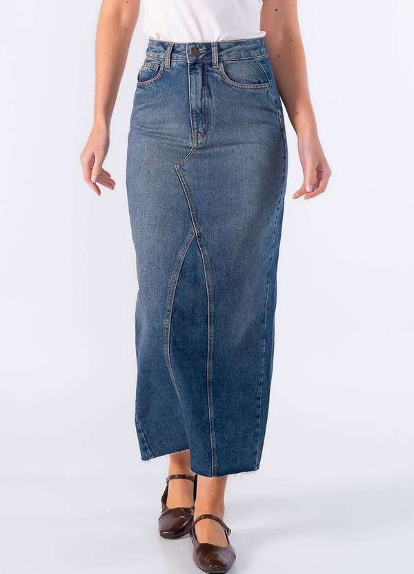Lamis - Saia Jeans Midi com Recortes Azul 2