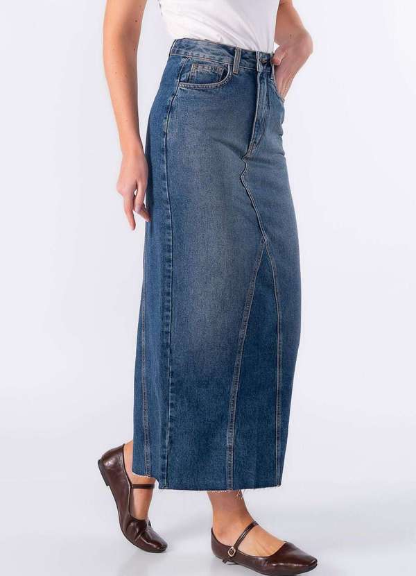 Lamis - Saia Jeans Midi com Recortes Azul 3