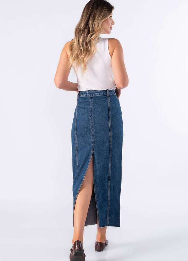 Lamis - Saia Jeans Midi com Recortes Azul 4