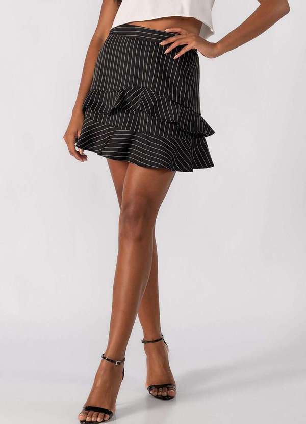 Lamis - Saia Listrada com Camadas Preto 2