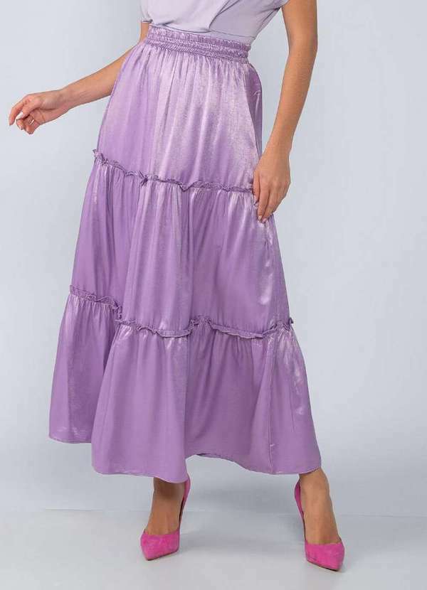 Lamis - Saia Longa Acetinada com Cos no Elastico Lilas
