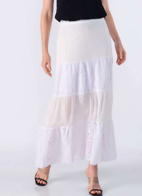 Lamis - Saia Longa com Detalhes em Laise Branco