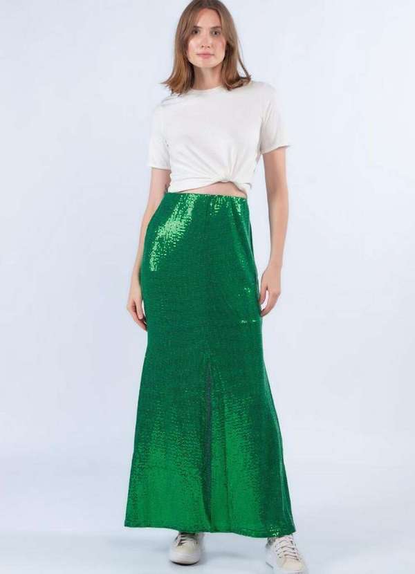 Lamis - Saia Longa com Ilhos Fenda Verde