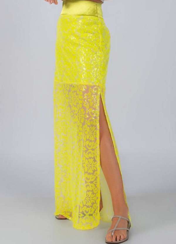 Lamis - Saia Longa Paete Bordado Cos Acetinado Verde