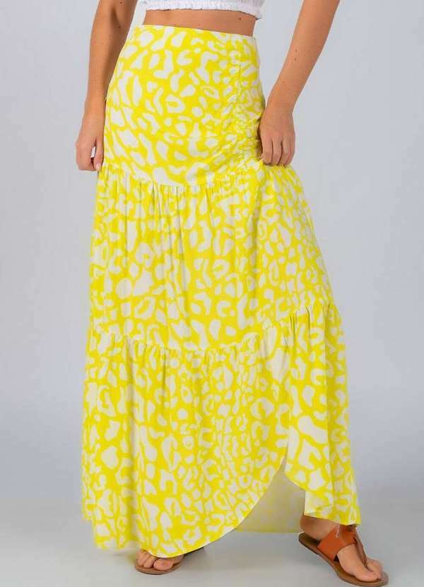 Lamis - Saia Longa Viscose Estampa Animal Print Verde 3