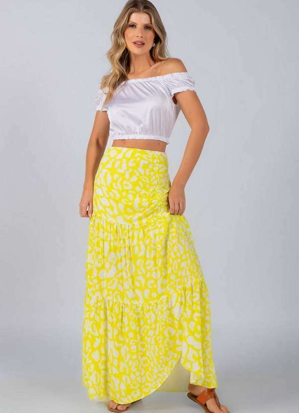 Lamis - Saia Longa Viscose Estampa Animal Print Verde 4