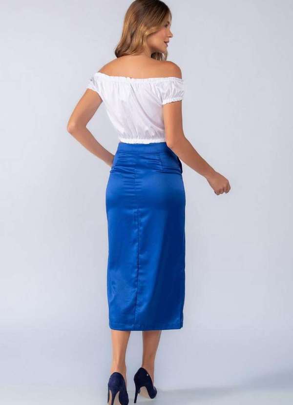 Lamis - Saia Midi Acetinada com Fenda Azul Royal 4
