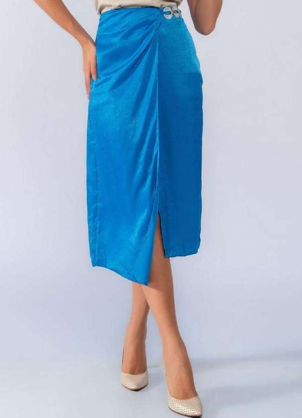 Lamis - Saia Midi Acetinada com Fivela Acrilica Azul 2