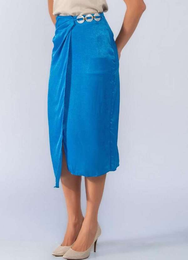 Lamis - Saia Midi Acetinada com Fivela Acrilica Azul 3