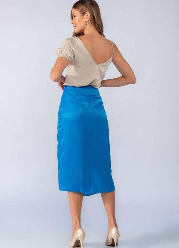 Lamis - Saia Midi Acetinada com Fivela Acrilica Azul 4