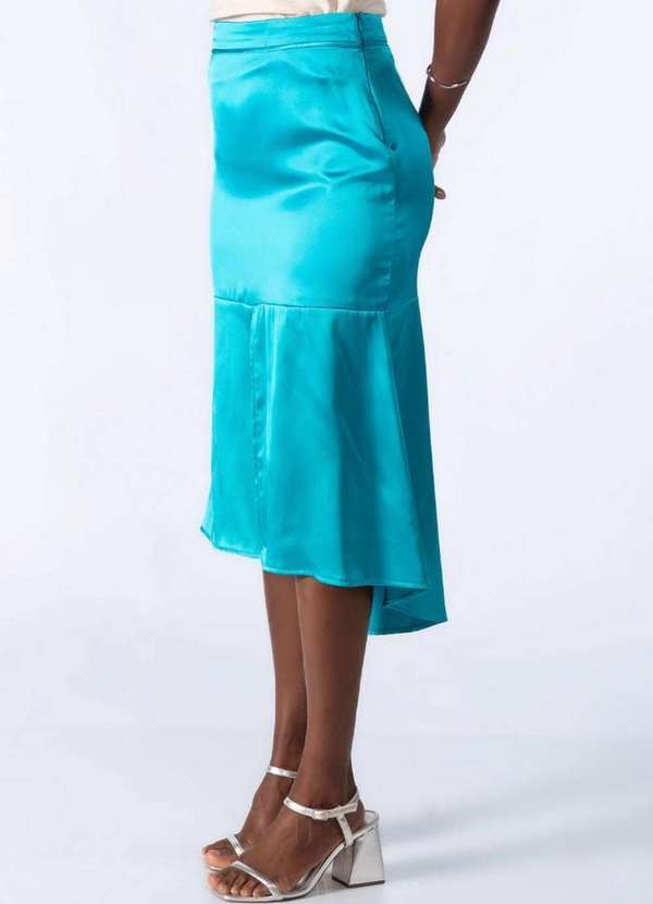 Lamis - Saia Midi Acetinada Recorte na Barra Azul 2