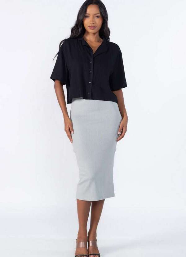 Lamis - Saia Midi Acinturada Cinza