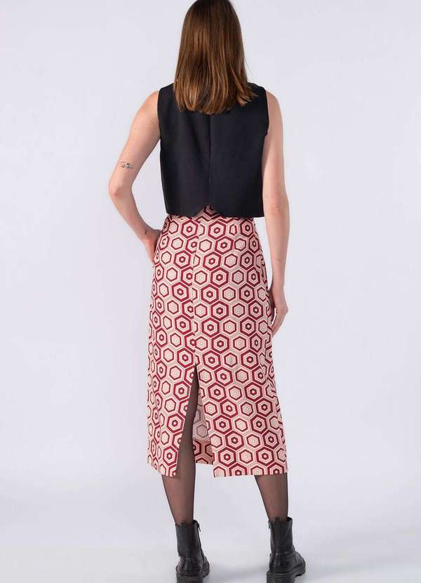 Lamis - Saia Midi Basica Estampa Geometrica Vermelho 4