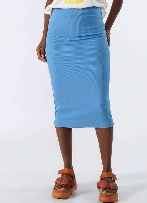 Lamis - Saia Midi Canelada Azul