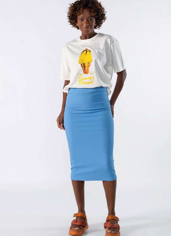 Lamis - Saia Midi Canelada Azul 2