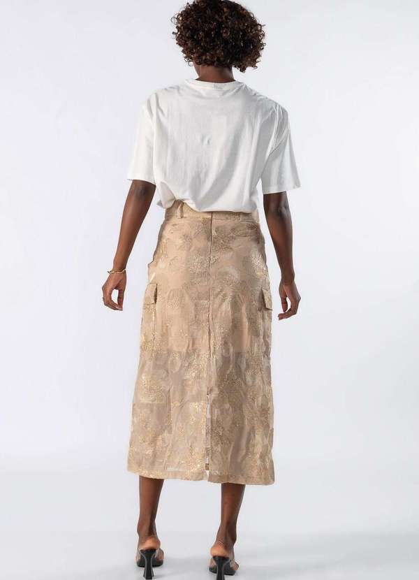 Lamis - Saia Midi com Aplicacao Bege 4