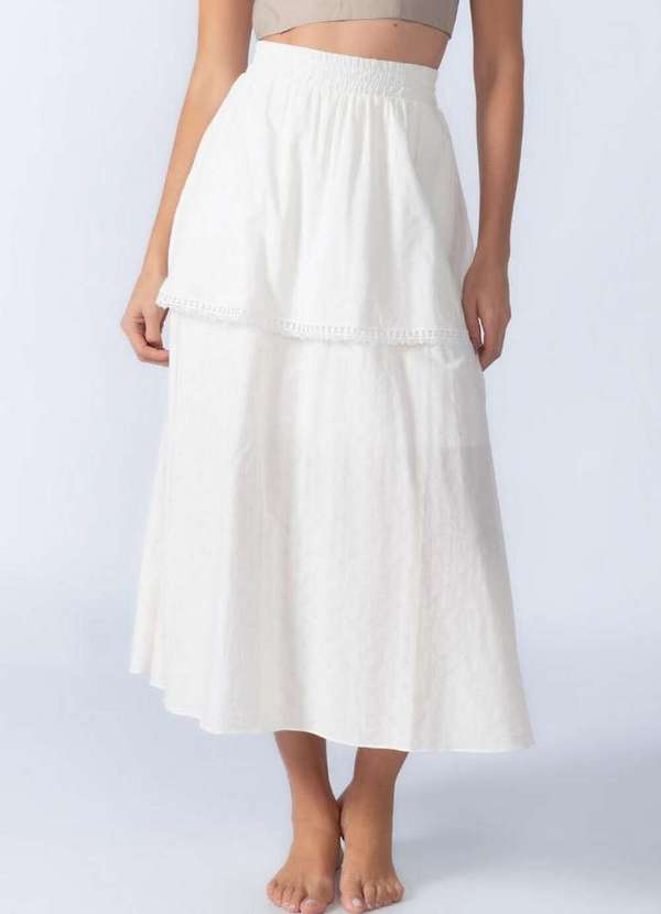 Lamis - Saia Midi com Babado Elastico no Cos Off White