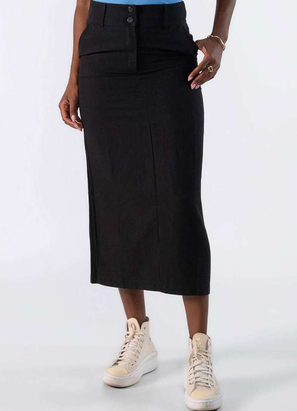 Lamis - Saia Midi com Bolso Faca Preto 2