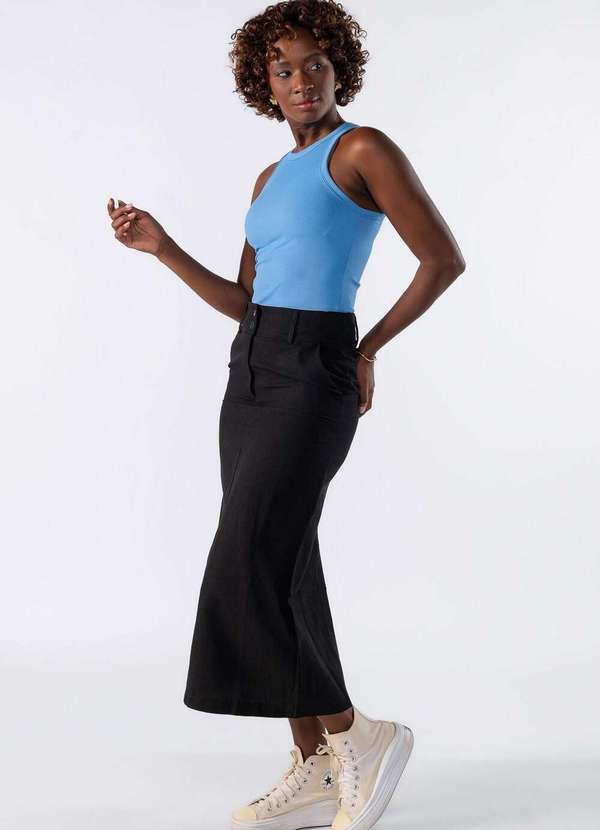 Lamis - Saia Midi com Bolso Faca Preto 3