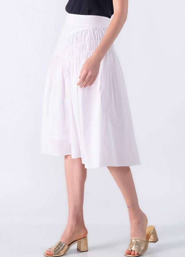 Lamis - Saia Midi com Pala Marcada e Franzido Branco 3