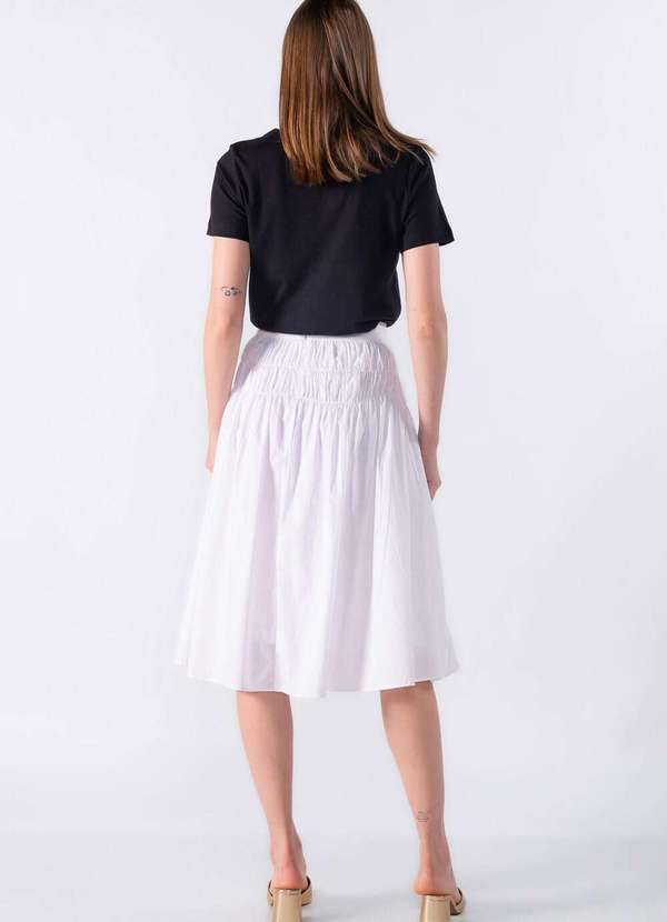 Lamis - Saia Midi com Pala Marcada e Franzido Branco 4