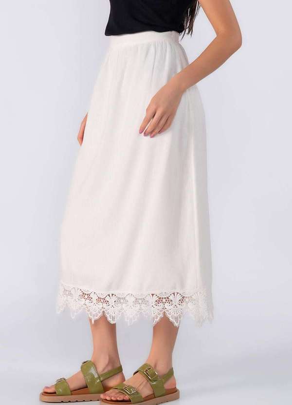Lamis - Saia Midi com Renda na Barra Off White 3
