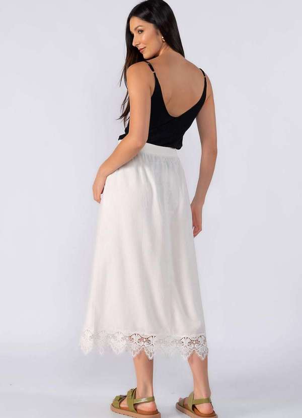 Lamis - Saia Midi com Renda na Barra Off White 4