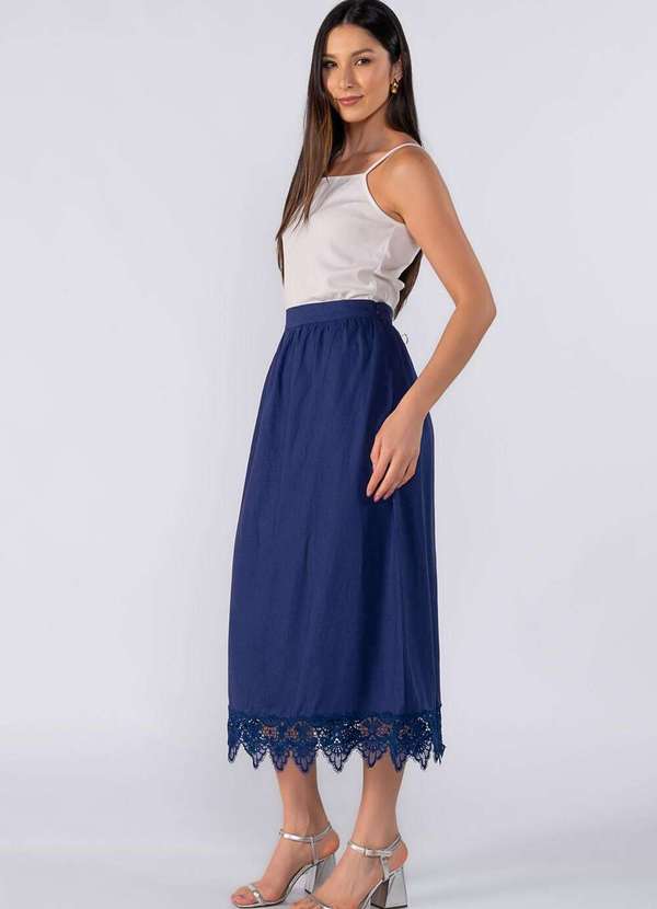 Lamis - Saia Midi com Renda na Barra Azul 3