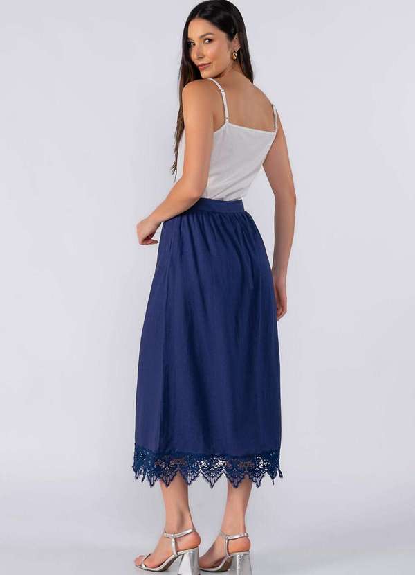 Lamis - Saia Midi com Renda na Barra Azul 4