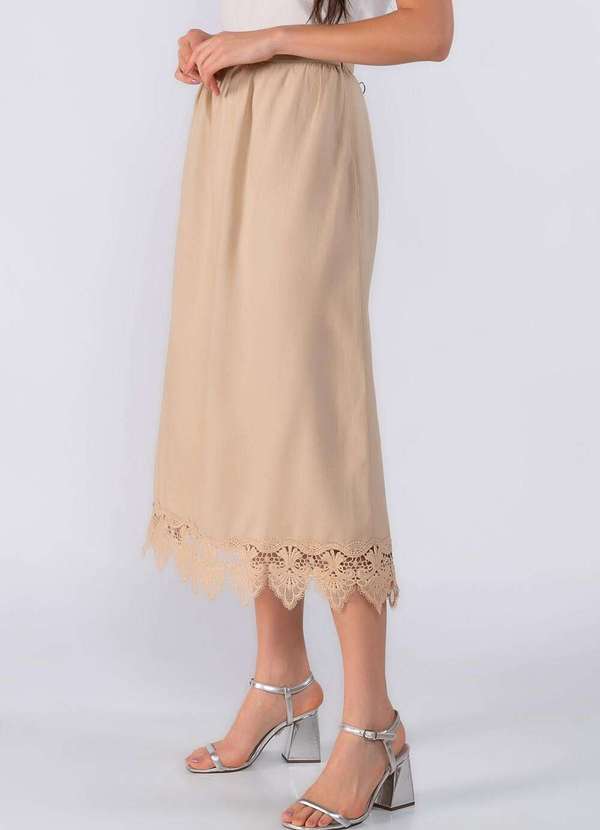 Lamis - Saia Midi com Renda na Barra Bege 3