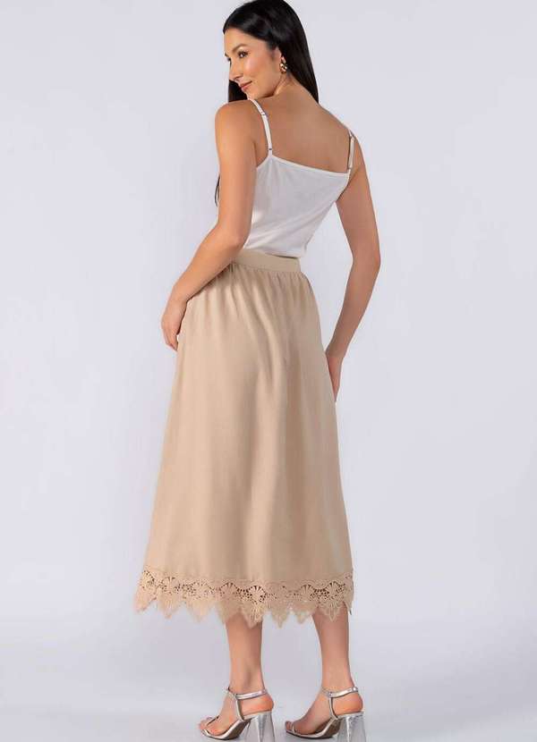 Lamis - Saia Midi com Renda na Barra Bege 4