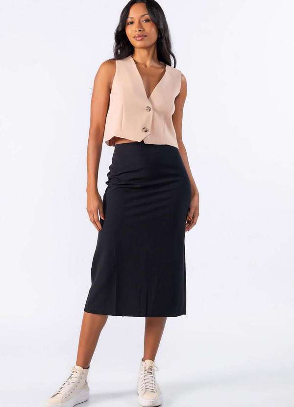 Lamis - Saia Midi de Alfaiataria Preto