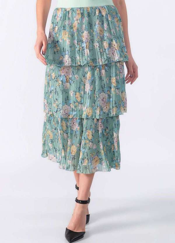 Lamis - Saia Midi de Babado Plissada Verde