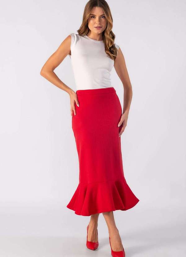 Lamis - Saia Midi de Moletom com Babado Vermelho