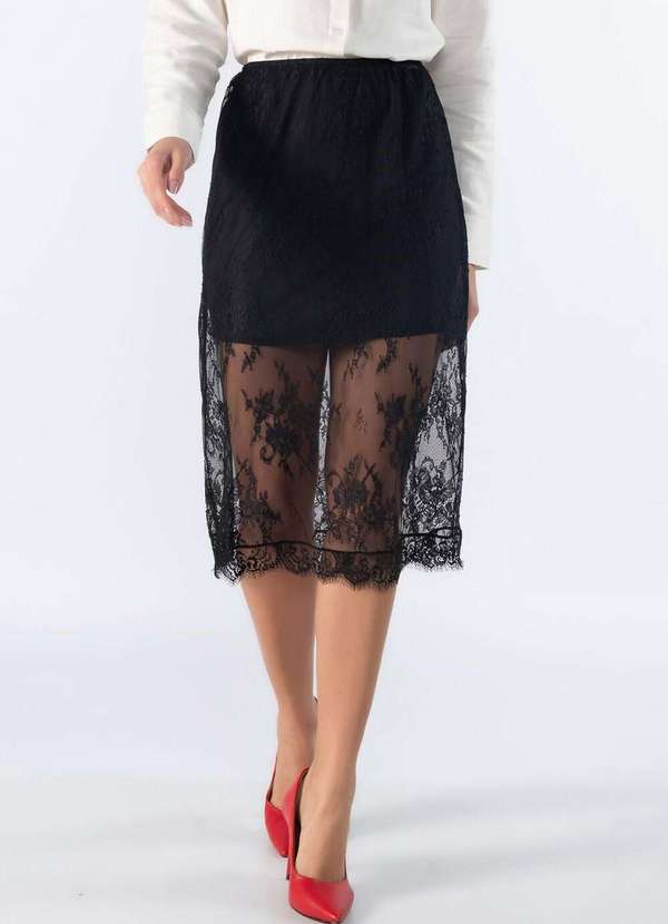 Lamis - Saia Midi de Renda com Forro Preto 2