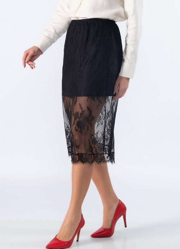 Lamis - Saia Midi de Renda com Forro Preto 3