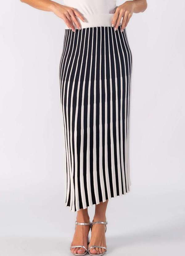 Lamis - Saia Midi de Tricot com Listras Branco