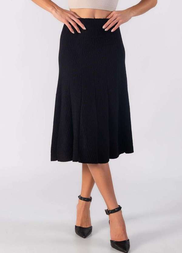 Lamis - Saia Midi de Tricot com Textura Preto