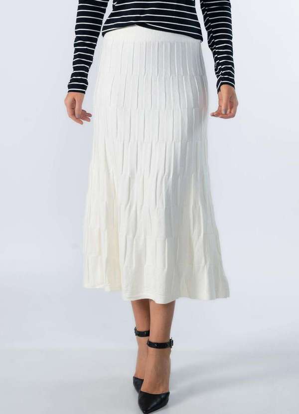 Lamis - Saia Midi de Tricot Quadriculado Creme