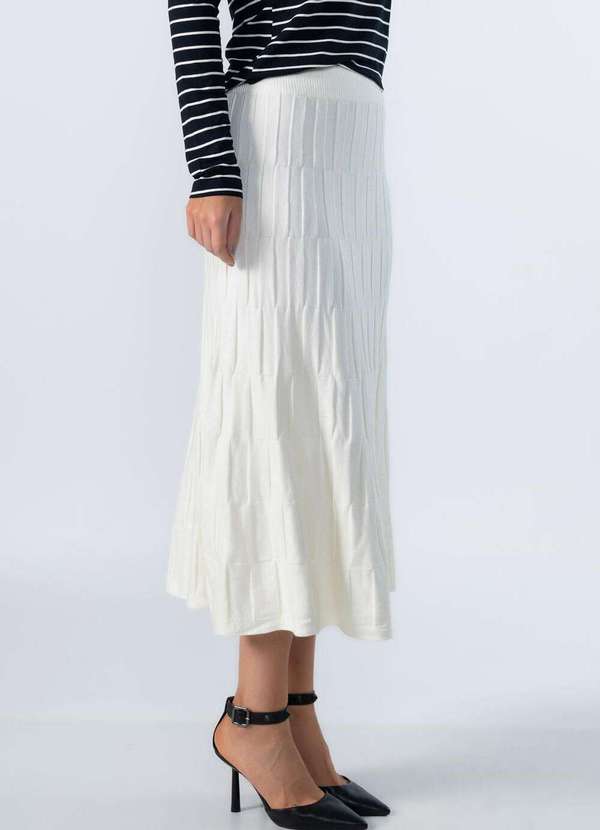 Lamis - Saia Midi de Tricot Quadriculado Creme 3