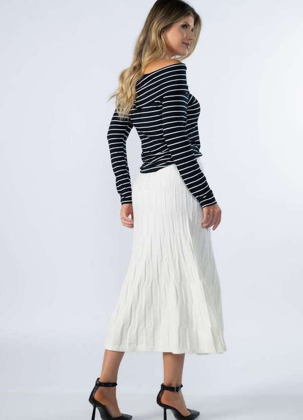 Lamis - Saia Midi de Tricot Quadriculado Creme 4