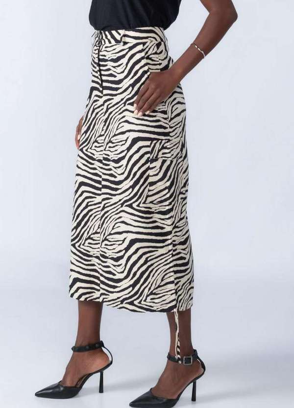 Lamis - Saia Midi em Algodao Animal Print Preto