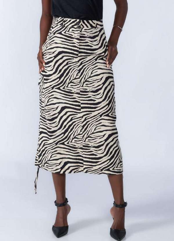Lamis - Saia Midi em Algodao Animal Print Preto 3